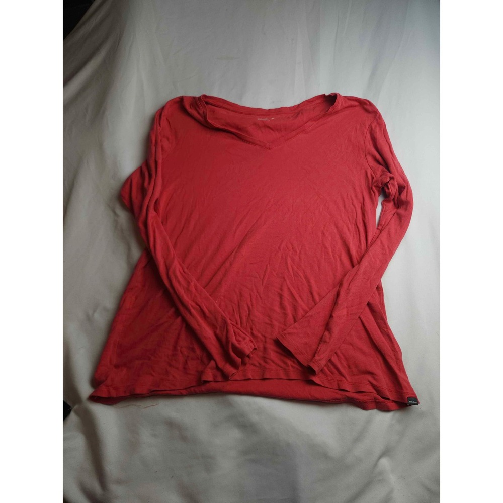 Eddie Bauer Womens XL Red Long Sleeve V-Neck Cotton Blend Knit Top